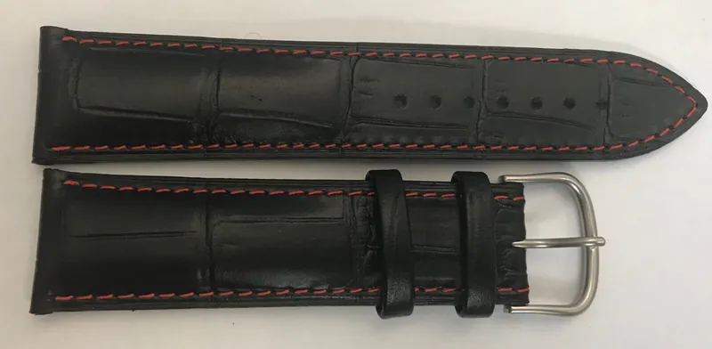 22 mm MIDO Uhrenarmband Echt Leder Krokoprägung schwarz mit roter Naht – neu – Uhren & Schmuck – Foto 1 von 2