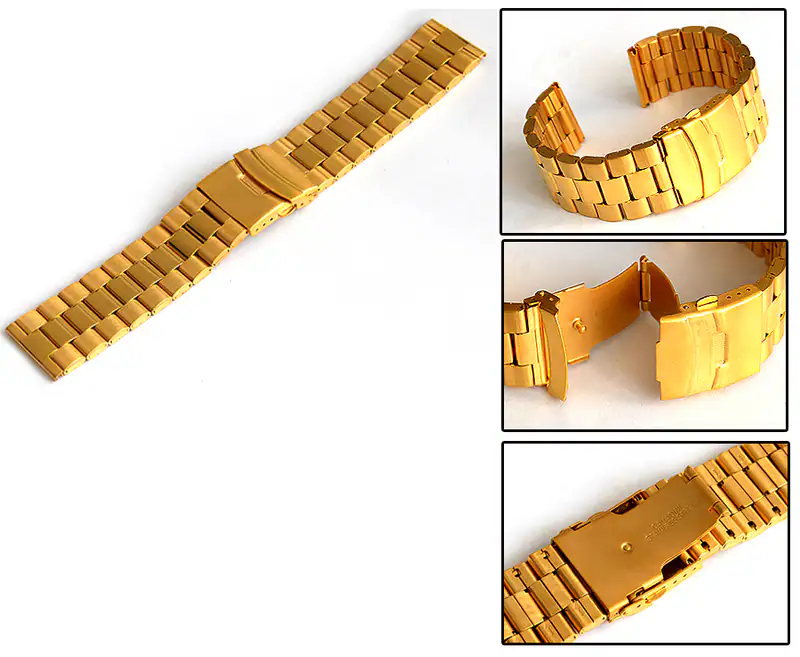22 mm Edelstahl Uhrenarmband, Sicherheitsfaltschliesse, IPG-gold-plattiert – neu – Uhren & Schmuck