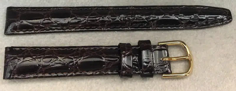13 mm Leder Uhren Armband Kroko-Prägung vergoldete Dornschliesse, Dunkel Braun – neu – Uhren & Schmuck – Foto 1 von 2