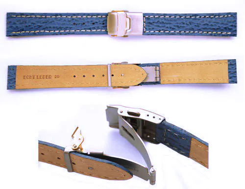 18 mm ECHTES-LEDER QUALITÄT UHRENARMBAND FALTSCHLIESSE HAIFISCH PRÄGUNG NEU – neu – Uhren & Schmuck – überwiegend weiß