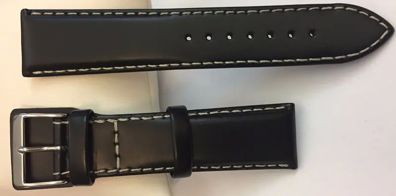 22 mm Uhrenarmband schwarz, feinstes Leder, handgearbeitet, mit Unterlage, Luxus – neu – Uhren & Schmuck – Foto 1 von 2