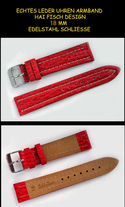 18 mm Echt Leder Uhrenarmband Rot Haifisch-Prägung NEU Schließe Edelstahl – neu – Uhren & Schmuck