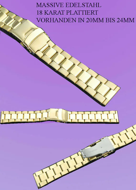 16-30 mm IPG-VERGOLD.MASSIVES -EDELSTAHL UHREN ARMBAND HOCHWERTIGE Gerade Anstoß – neu – Uhren & Schmuck