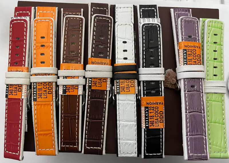 16 mm Uhrenarmbänder Leder Kroko-Prägung mit Borte Diloy schwarz-braun-weiß-bunt – neu – Uhren & Schmuck – Foto 1 von 5