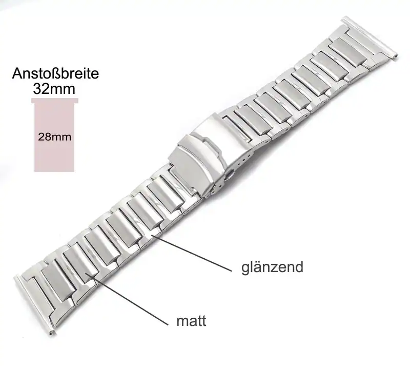 Uhrenarmband 32/28 mm Edelstahl Sicherheitsfaltschließe Stegbreite 32 mm P.Magli – neu – Uhren & Schmuck – überwiegend weiß…