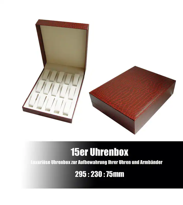Uhren Sammelbox Steckplätze für 15 Uhren mit Deckel Kroko weinrot 295x 230x 75mm – neu – Uhren & Schmuck
