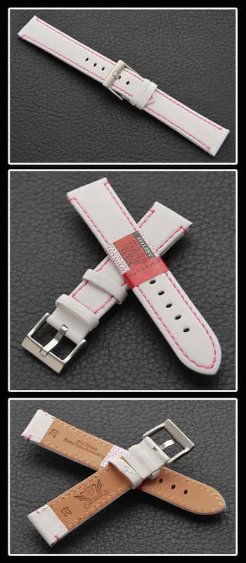 20 mm Cavadini ECHTES-LEDER Uhrenarmband weiss, pinke Naht, Stahlschließe – neu – Uhren & Schmuck