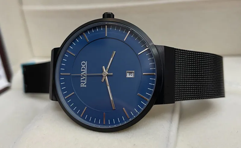 Rivado Herrenuhr Edelstahl komplett schwarz Milanaise Armband Blaues zifferblatt – neu – Uhren & Schmuck – Foto 1 von 5