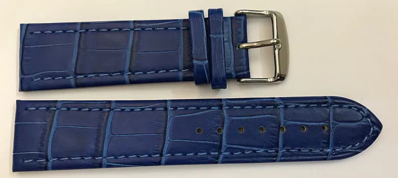 24 mm Echt Leder Uhrenarmband, Kroko-Prägung blau, Stahlschließe mit Naht – neu – Uhren & Schmuck – Foto 1 von 2