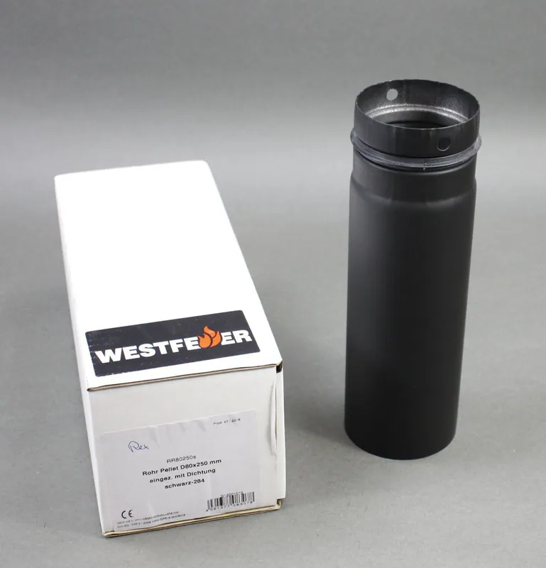 Westfeuer Pelletofenrohr eingez. mit Dichtung DN 80 Länge 250 mm schwarz – neu – Sonstiges – Foto 1 von 2