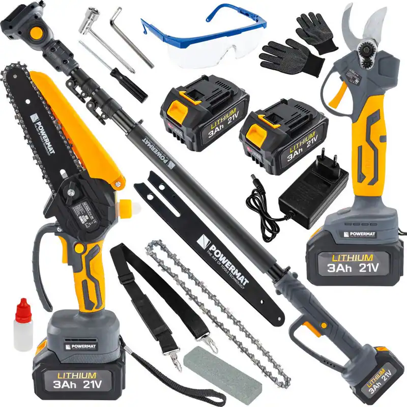 Akku Gartenset 3in1 Astschere Kettensäge Hochentaster 21V 2x3Ah 6 und 8 Zoll – neu – Sonstiges – überwiegend weiß – Foto 1…