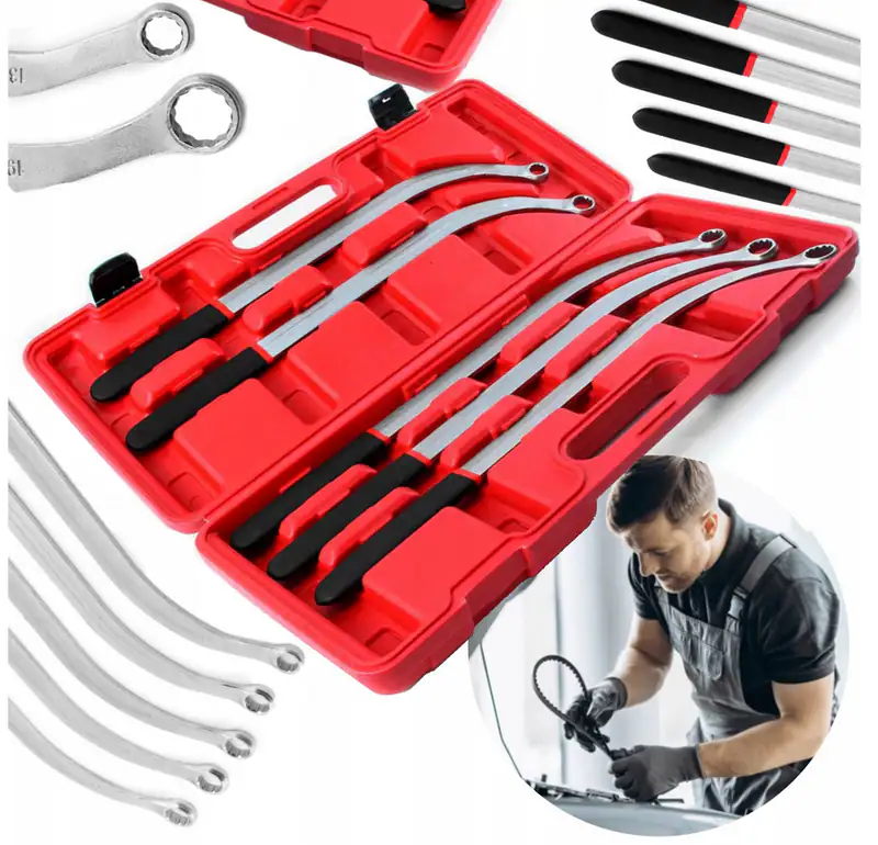 Spannrollen Schlüssel Set 470mm 5tlg extra lang Keilriemen Ringschlüssel 13–19mm – neu – Autos – überwiegend weiß – Foto 1…
