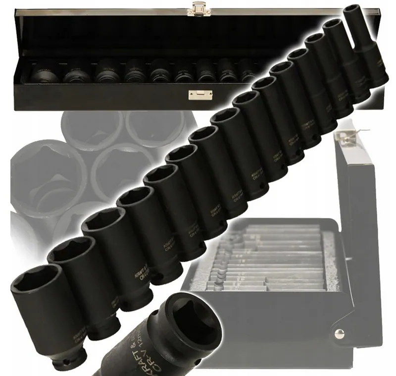 15-tlg. Lange Schlag-Stecknüsse 1/2" 10–32 mm Cr-V Set mit Koffer – neu – Autos – überwiegend weiß – Foto 1 von 5