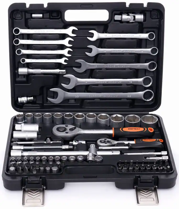 Steckschlüsselsatz Werkzeugkoffer 82-tlg Ratschen Nüsse Bits Maulschlüssel Set – neu – Sonstiges – überwiegend weiß – Foto…