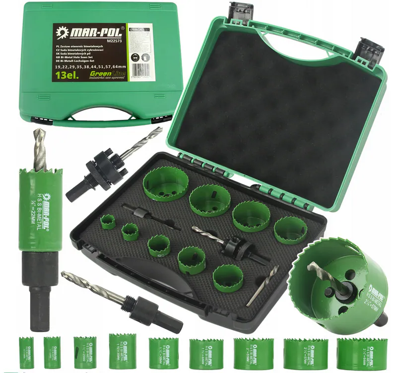 Lochsägen Bimetall HSS Set 13-tlg 19–64mm Holz Metall Gips Bohrkrone Box – neu – Sonstiges – überwiegend weiß – Foto 1 von 5