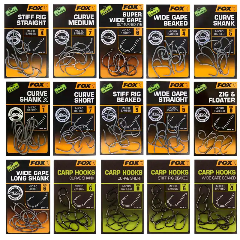 Fox Alle Haken Karpfen Hooks Edges Carp Wide Gape Beaked Stiff Rig Straight Hook – neu – Sonstiges – überwiegend weiß…