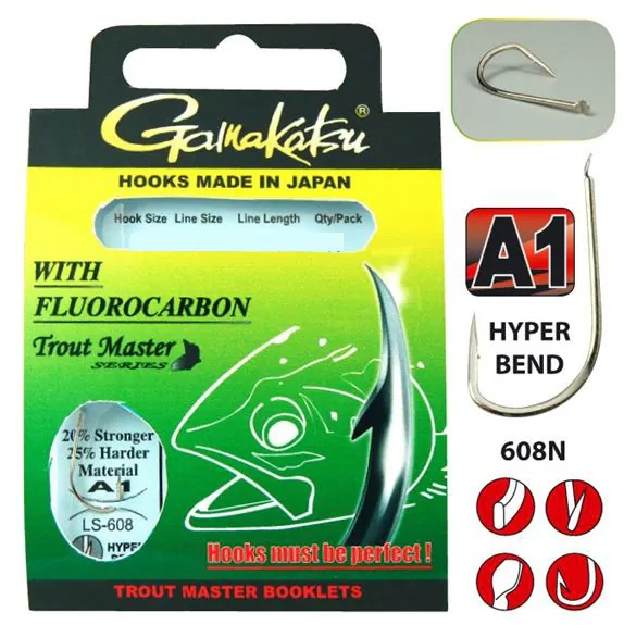 Gamakatsu Booklet Trout Master 608 FC | 100cm Vorfach gebundene Haken Forelle – neu – Sonstiges – überwiegend weiß