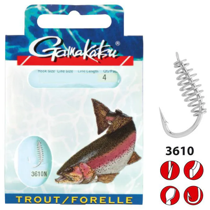Gamakatsu Booklet Trout Spirale 3610N | 100cm Vorfach gebundene Haken Forelle – neu – Sonstiges – überwiegend weiß