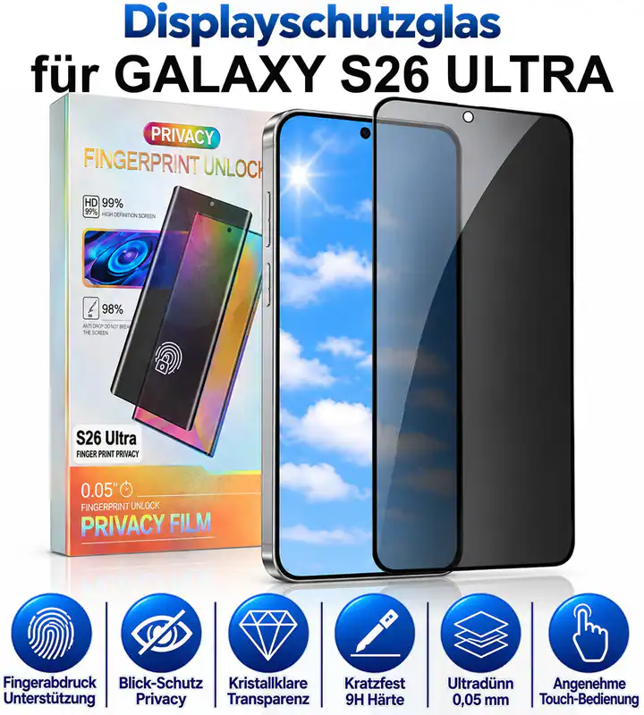 Panzerfolie Blickschutz für Galaxy S26 Ultra Schutzglas Sichtschutz Privacy Glas – neu – Sonstiges – überwiegend weiß…
