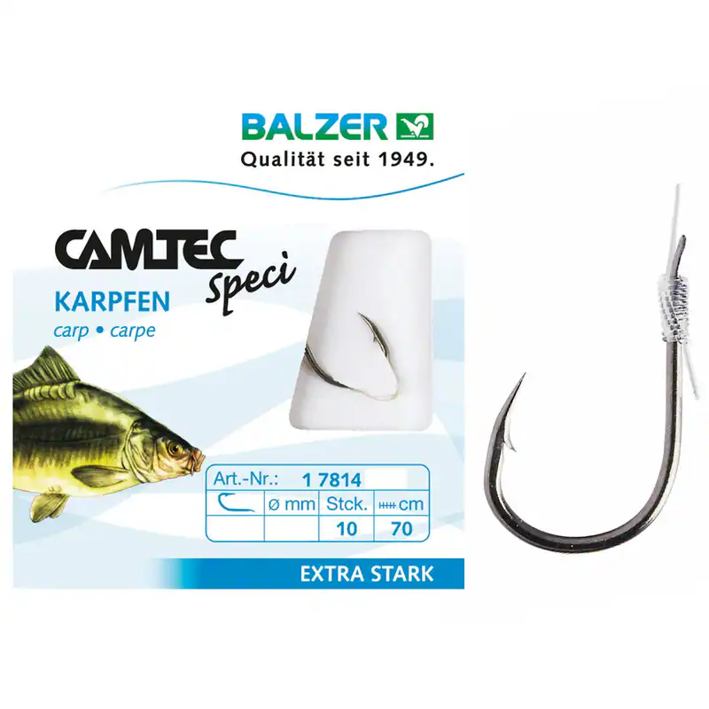 Balzer Camtec Speci gebunden Haken | Karpfen extra stark schwarz 70cm | 10 Stk.