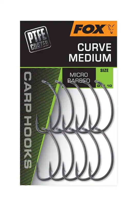 Fox Carp Hooks PTFE - Curve Medium Karpfen Haken 10 Stk Angeln Rig Karpfenhaken