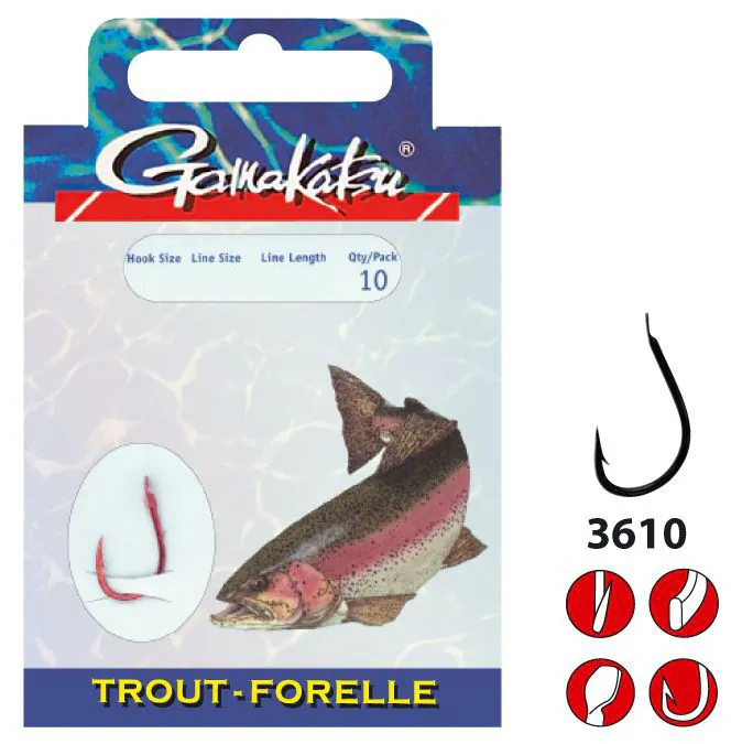 Gamakatsu Booklet Trout 3610N | 120cm Vorfach gebundene Haken Forelle montiert