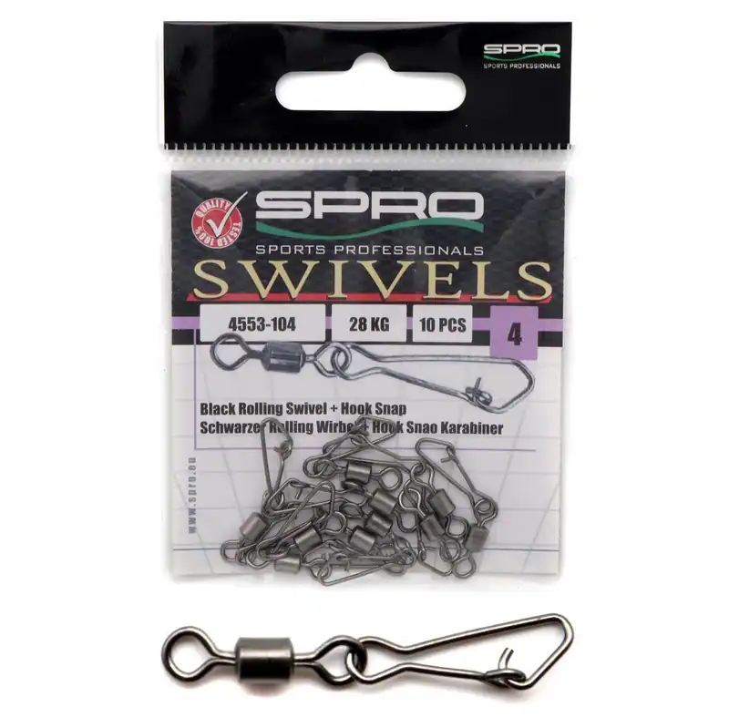 Spro Rolling Swivel + Hook Snap | Wirbel + Haken Karabiner 10 Stück Hooksnap