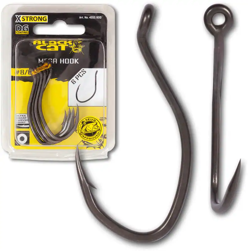 Black Cat Mega Hook DG Coating Wels Waller Haken Einzelhaken 6 Stk. Angelhaken