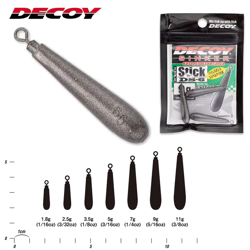 DECOY Sinker Type Stick DS-6 | Gewichte 1,8g bis 11g mit Öhr | Japan TOP Blei
