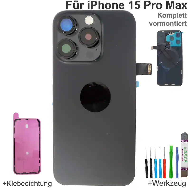 Akkudeckel für iPhone 15 Pro Max Black Backcover Komplett vormontier