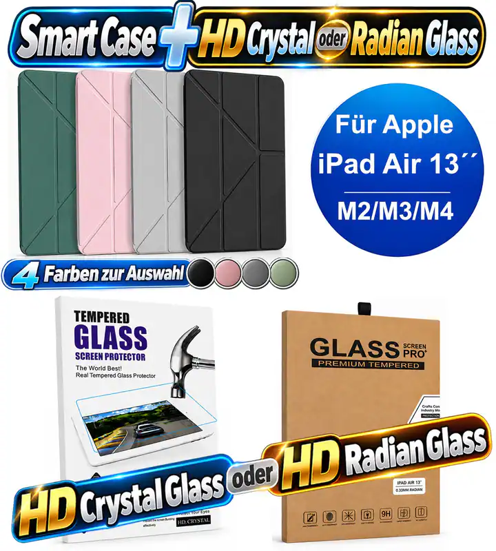 Hülle + 9H HD Glas für iPad Air 13 M4 M3 M2 2026 2025 2024 Etui Tasche Case