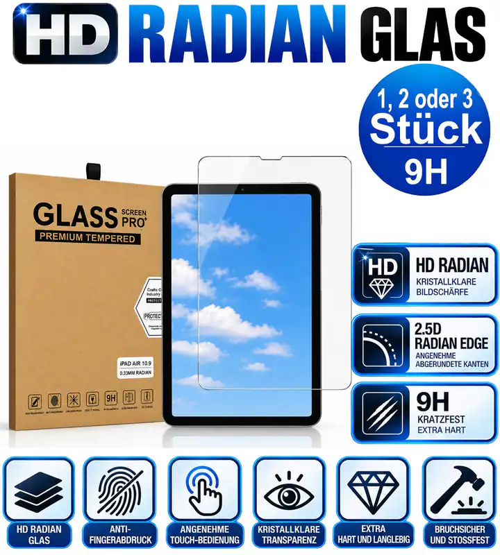 HD Radian Glass Schutzglas für iPad Air 5 2022 A2588 A2589 A2591 Displayschutz
