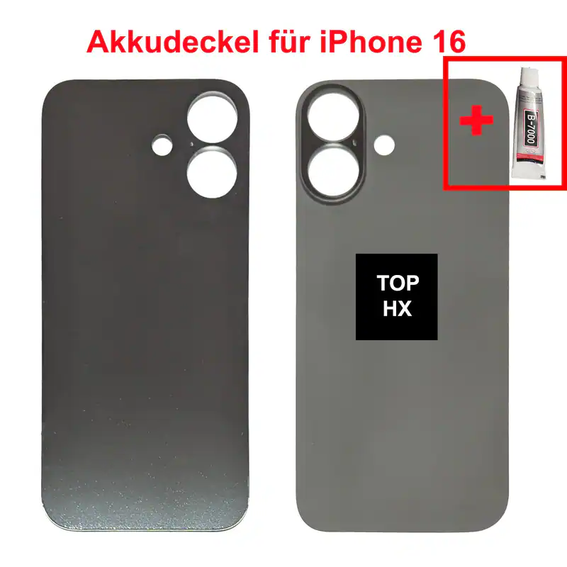 Akkudeckel für iPhone 16 Backcover Rückseite Big Hole Glas Schwarz