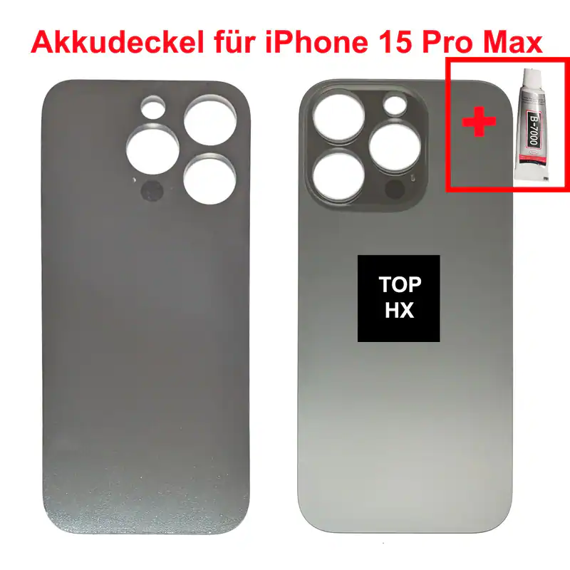 Akkudeckel für iPhone 15 Pro Max Big Hole Backcover Rückseite Glas Schwarz