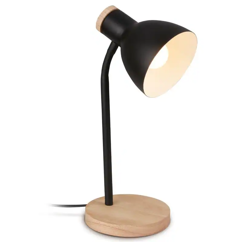 Briloner PREP Tischlampe, Kabelschalter, E14, max. 10W, Schwarz-Holz, Ø14 x 39,5