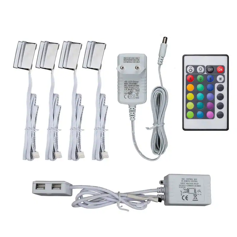 4 LED Clips RGB Glasboden-Beleuchtung Glaskantenlichter Leuchten Vitrine Schrank