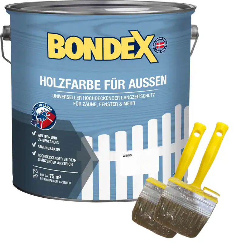 BONDEX Holzfarbe für Außen Aktionsgebinde + 2 EXTRA Pinsel, 7,5 l, Wetterschutz