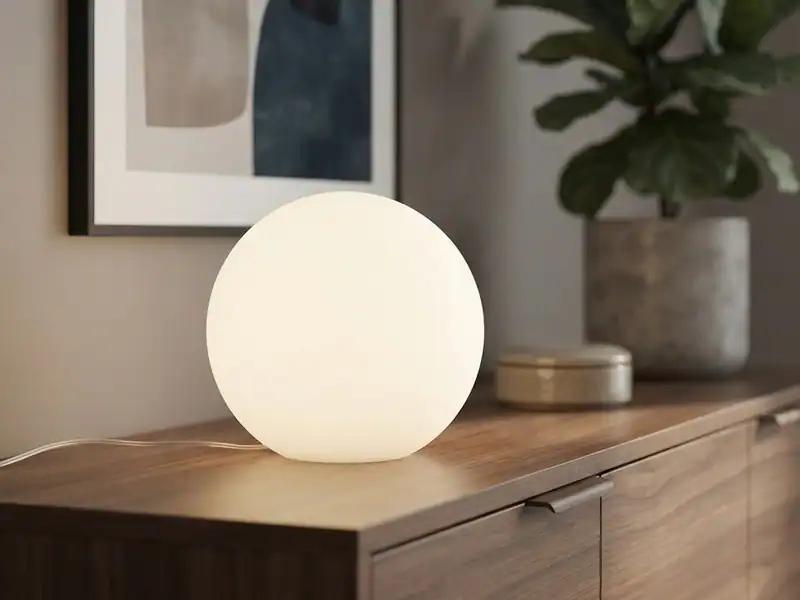 Tischleuchte Weiß Ø 20cm, Kugelleuchte Glaslampe, Nachttischlampe Jugendzimmer
