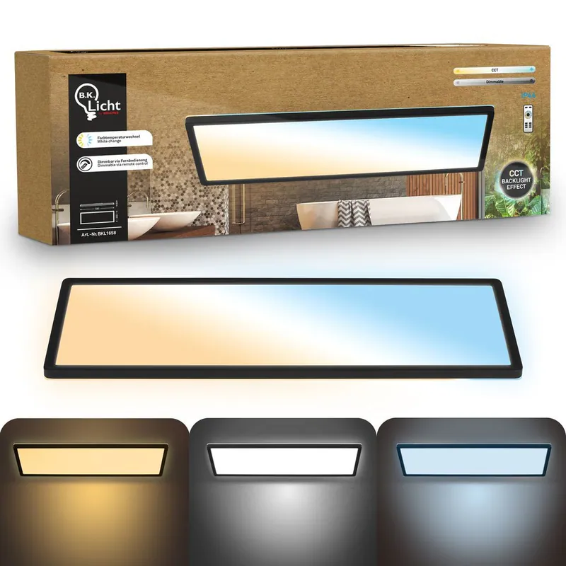 Deckenleuchte LED Bad Deckenlampe Panel Dimmbar Fernbedienung CCT 58cm Schwarz