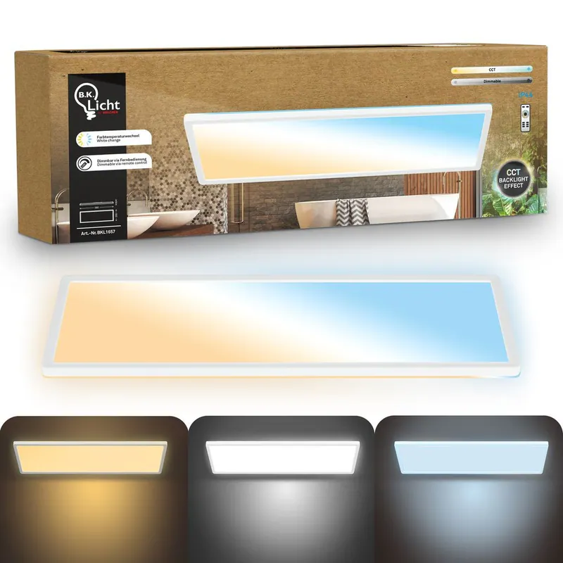 Deckenleuchte LED Bad Deckenlampe Panel Dimmbar Fernbedienung CCT IP44 58cm Weiß