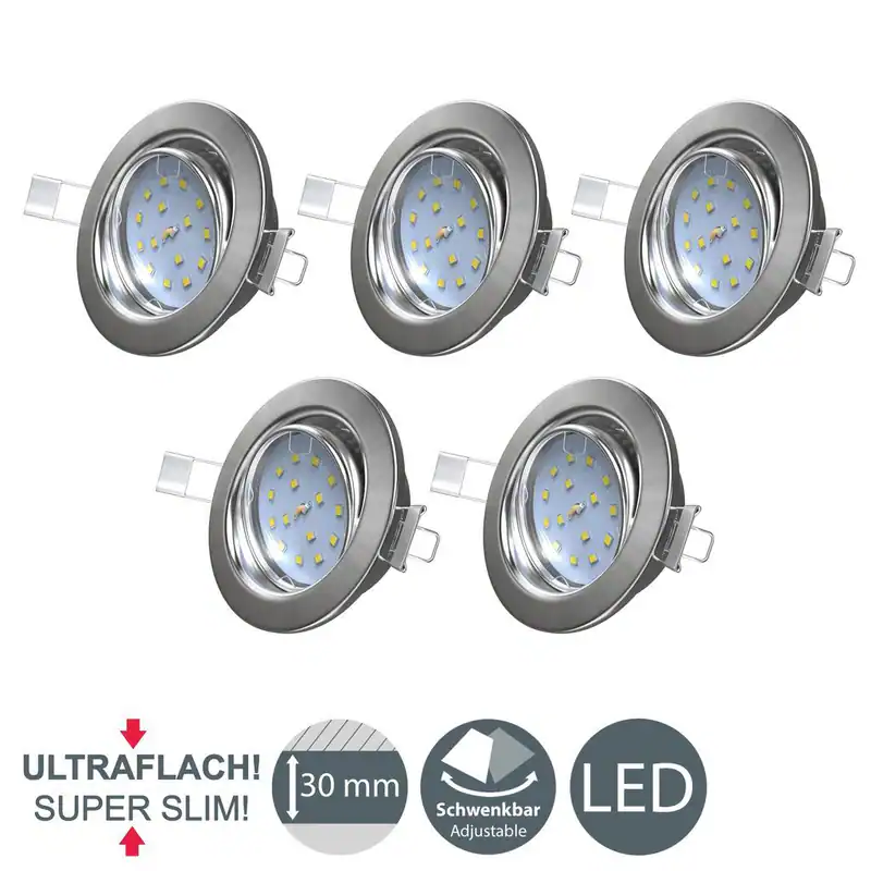 LED Einbaustrahler Deckenspots 5er Set Einbauleuchte ultra-flach 5W Schwenkbar