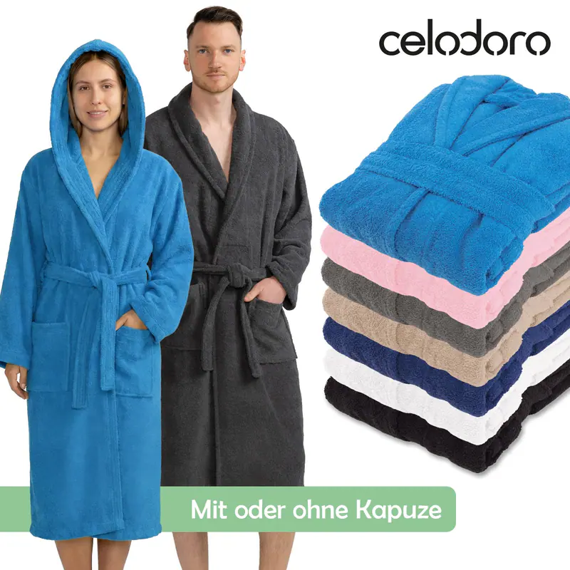 Celodoro Bademantel für Damen und Herren Reine Baumwolle