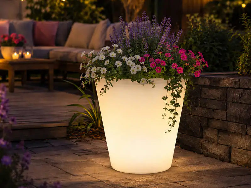 Beleuchteter Blumenkübel Outdoor LED Blumentopf Ø 37cm IP44 Terrassenbeleuchtung