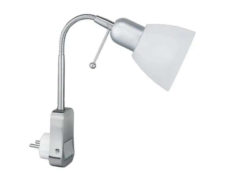 TRIO Stecker-Spot, 1 x E14, Schalter+Flexarm, Kunststoffschirm weiss