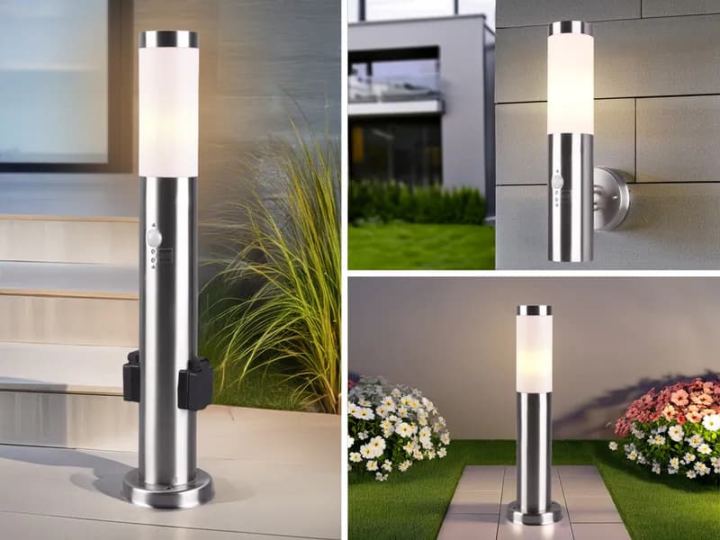 Moderne Edelstahl Außenbeleuchtung mit Bewegungsmelder Gartenlampen Außenbereich
