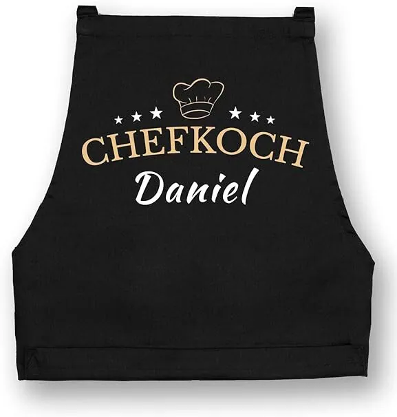 Herren Schürze Kochschürze CHEFKOCH Print NAME PERSONALISIERT Fun Küchenschürze
