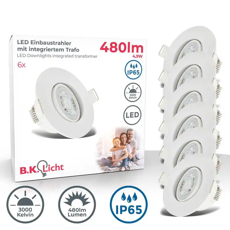 6x LED Bad Einbaustrahler Leuchten weiß 230V wasserfest IP65 Spots schwenkbar 5W