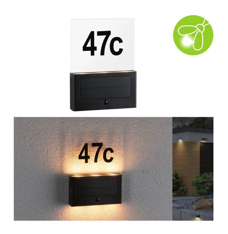 Paulmann Solar LED Hausnummernleuchte Neda mit Bewegungsmelder 30 lm IP44 2200 K