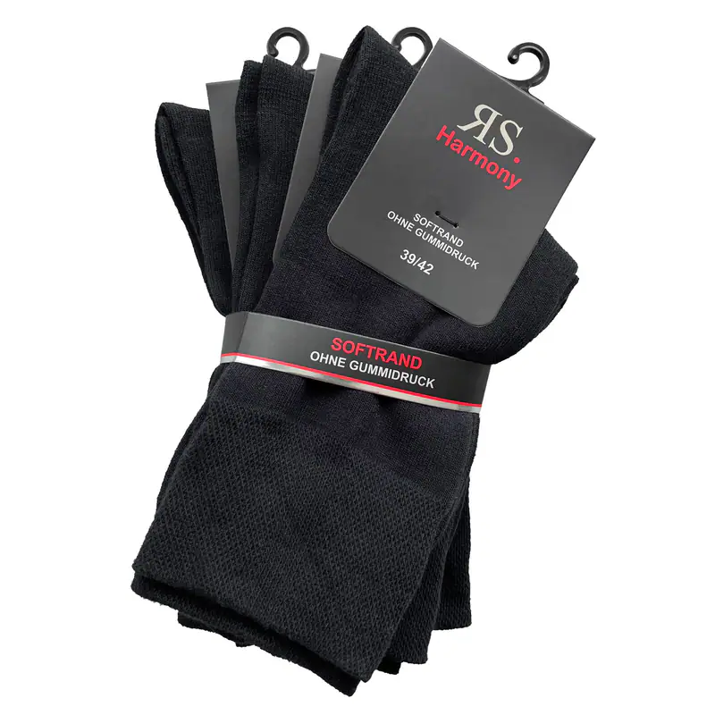 RS Harmony Socken schwarz 3er Pack Übergröße SoftRand extra fein NEU ohne Naht