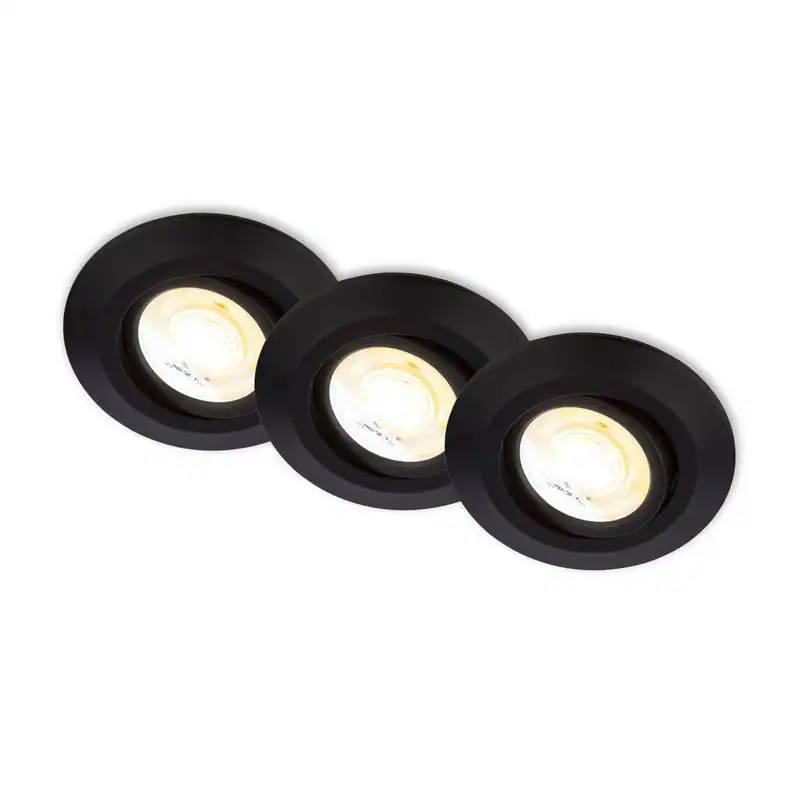 3er Set LED Einbaustrahler 230V CCT Dimmbar Ra90 Schwenkbar 9cm Schwarz
